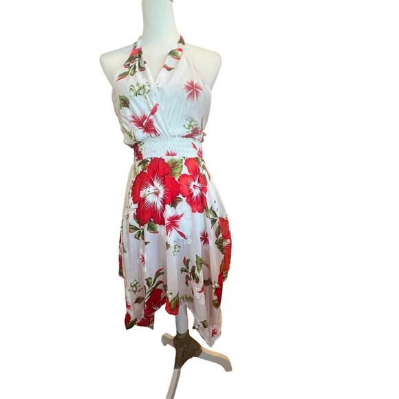 SB FASHIONS NWT HALTER DRESS HIBISCUS DESIGN WOMENS ONE SIZE - Picture 1 of 8